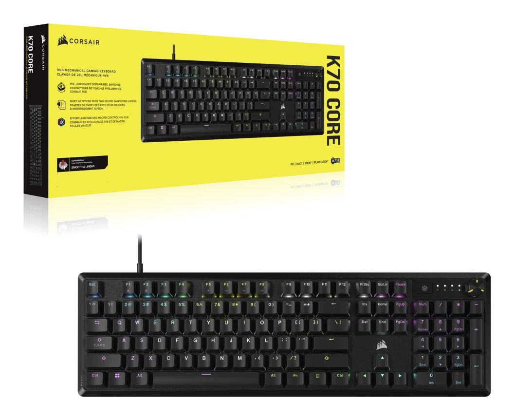 Corsair - Teclado Mecânico Corsair K70 Core RGB Switches MLX Red Preto (PT)