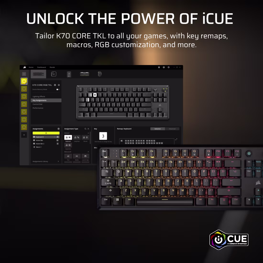 Corsair - Teclado Mecânico Corsair K70 Core RGB Switches MLX Red Preto (PT)