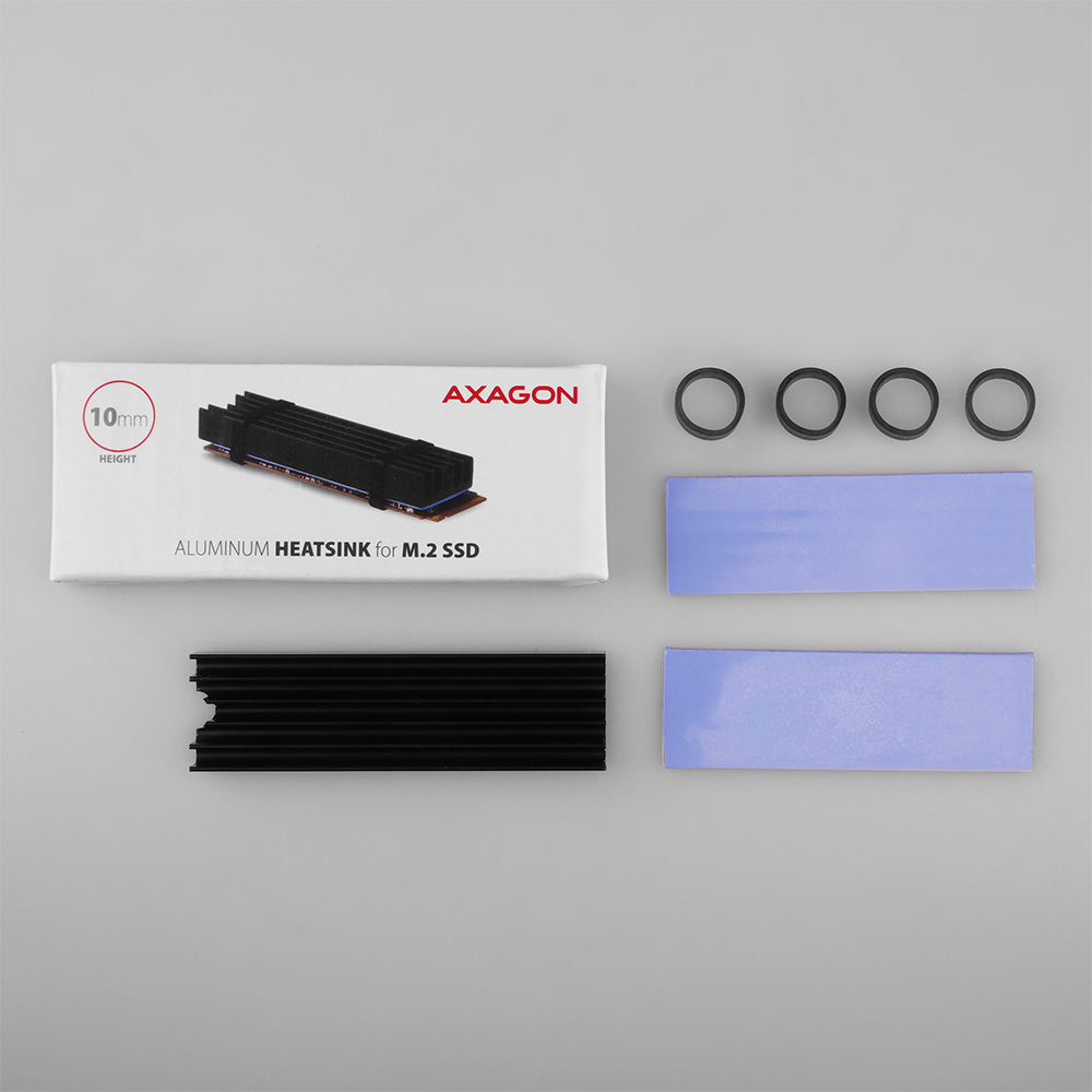 AXAGON - Dissipador Passivo AXAGON CLR-M2L10 - M.2 SSD, 80mm SSD, ALU, silicone thermal pads, height 10mm