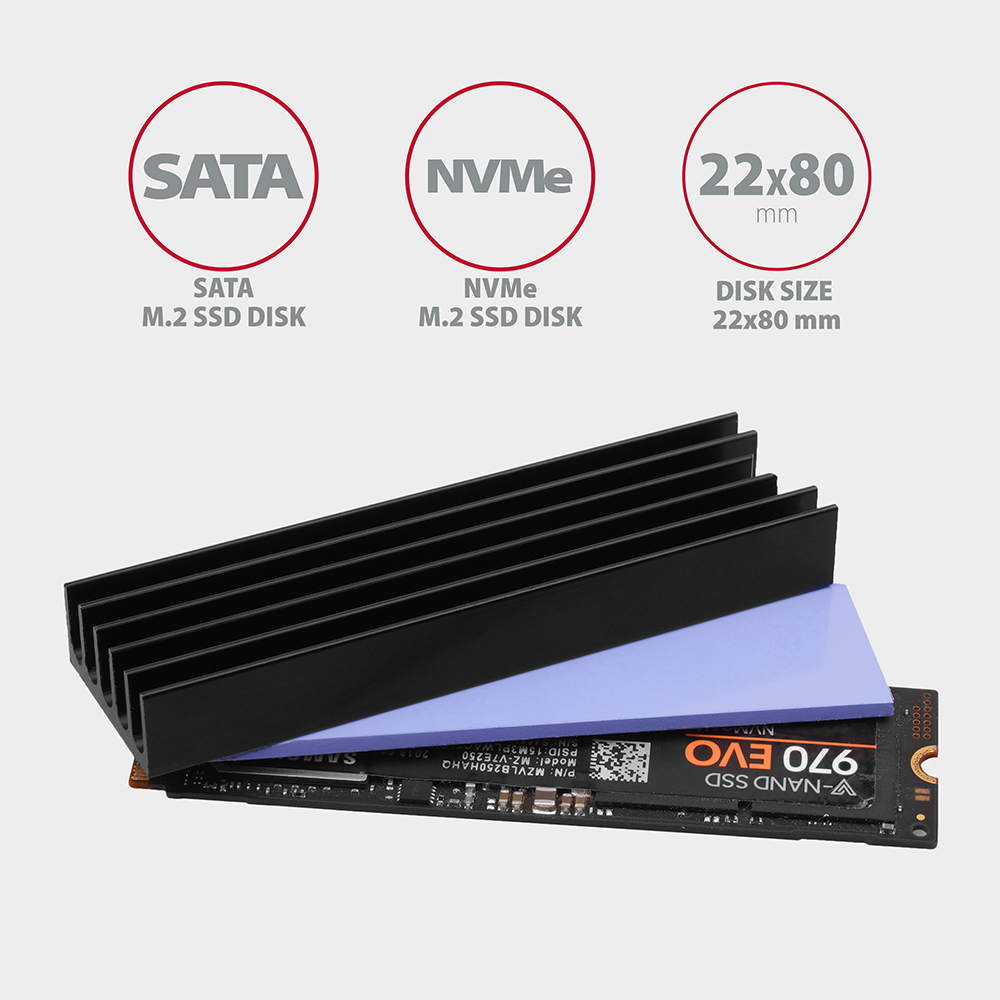 Picture of Picture of Dissipador Passivo AXAGON CLR-M2L10 - M.2 SSD, 80mm SSD, ALU, silicone thermal pads, height 10mm