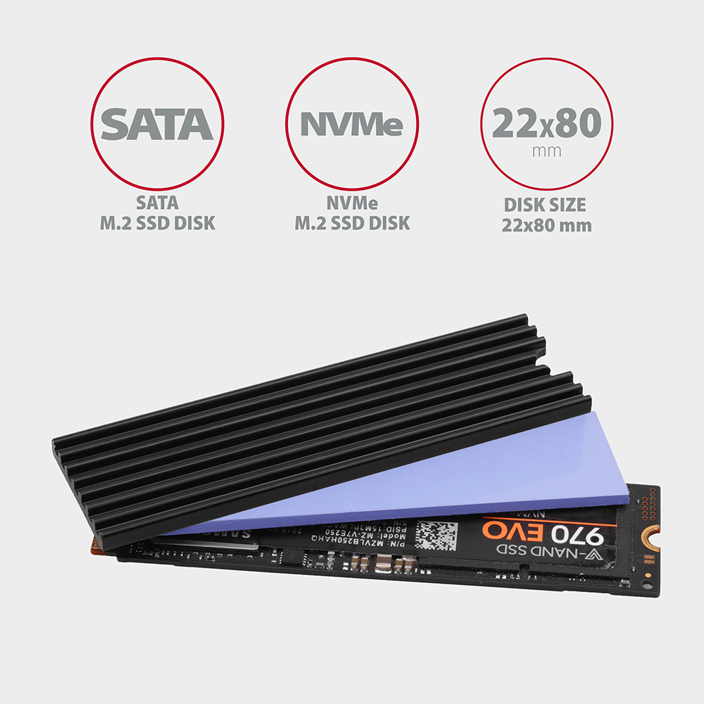 Picture of Picture of Dissipador Passivo AXAGON CLR-M2L3 - M.2 SSD, 80mm SSD, ALU, silicone thermal pads, height 3mm