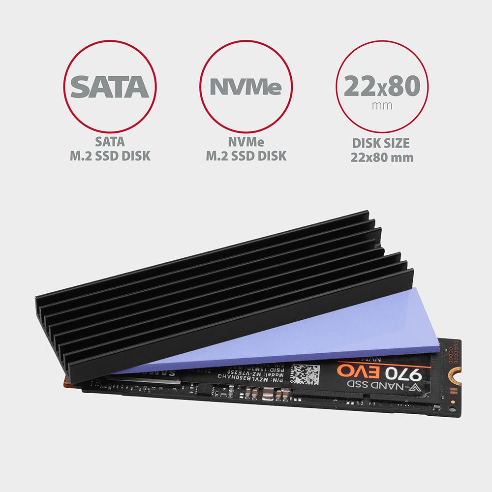 Picture of Picture of Dissipador Passivo AXAGON CLR-M2L6 - M.2 SSD, 80mm SSD, ALU, silicone thermal pads, height 6mm