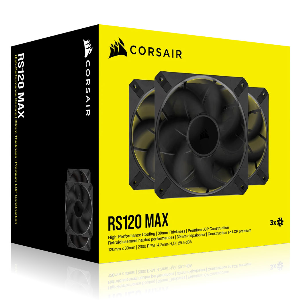 Corsair - Ventoinha Corsair RS120 MAX 2000RPM PWM Preta 120mm (Pack 3)