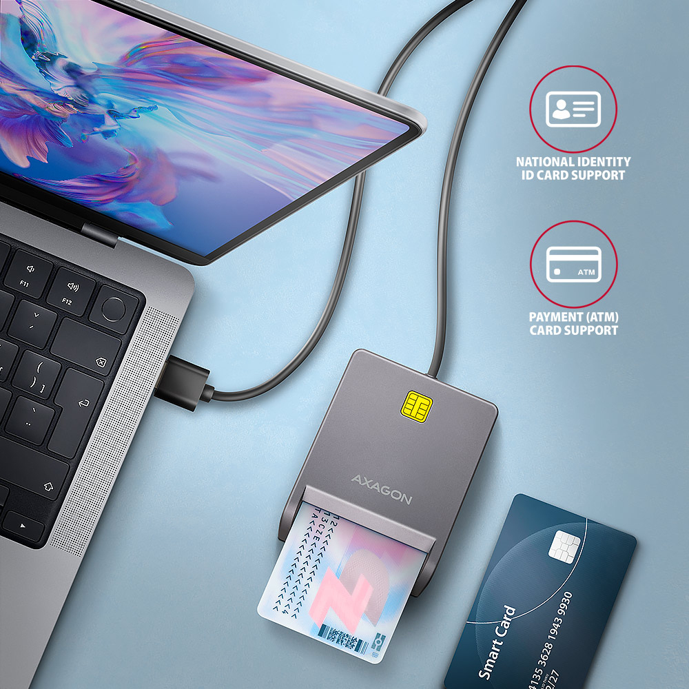 Picture of Picture of Leitor de cartões AXAGON CRE-SM3T USB Smart card FlatReader