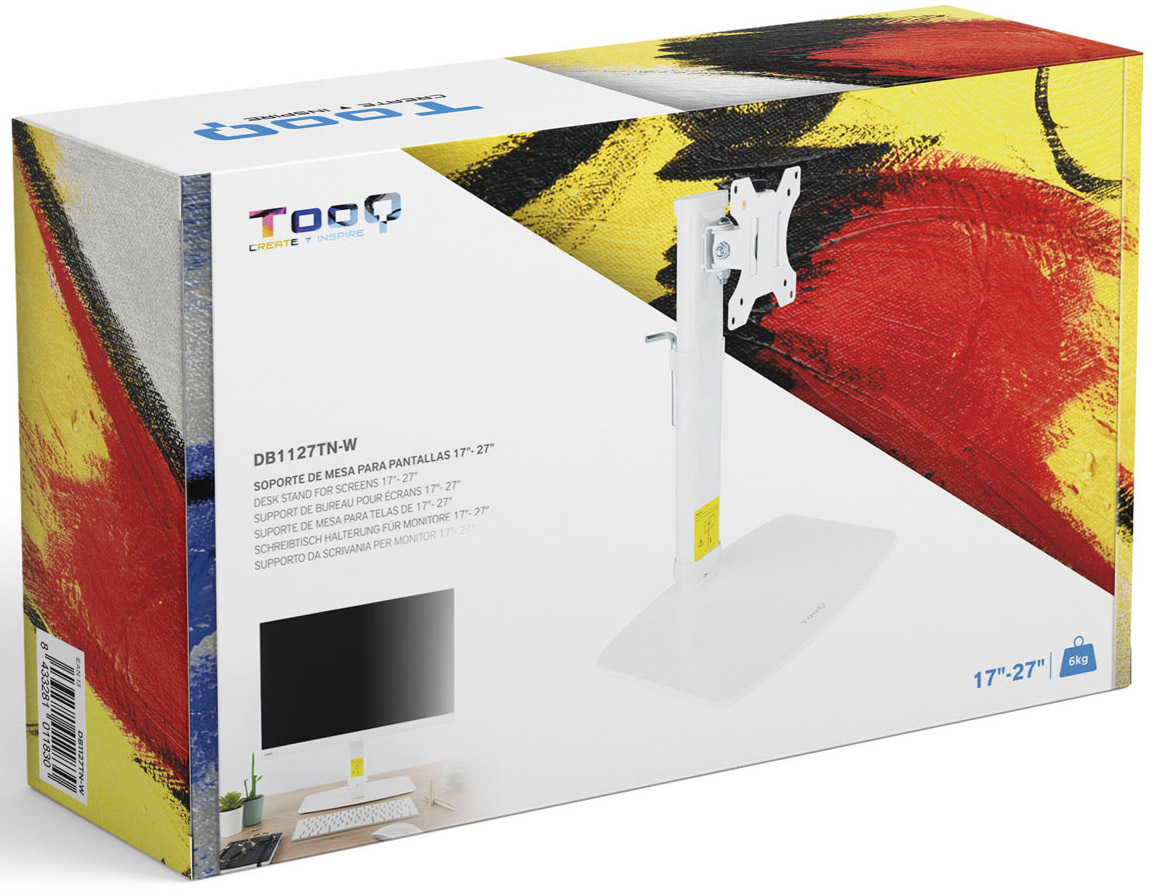 Tooq - Suporte de Mesa Tabletop Tooq Tilt e Altura Ajustável 17" a 27" Max. 6kg p/Braço Branco
