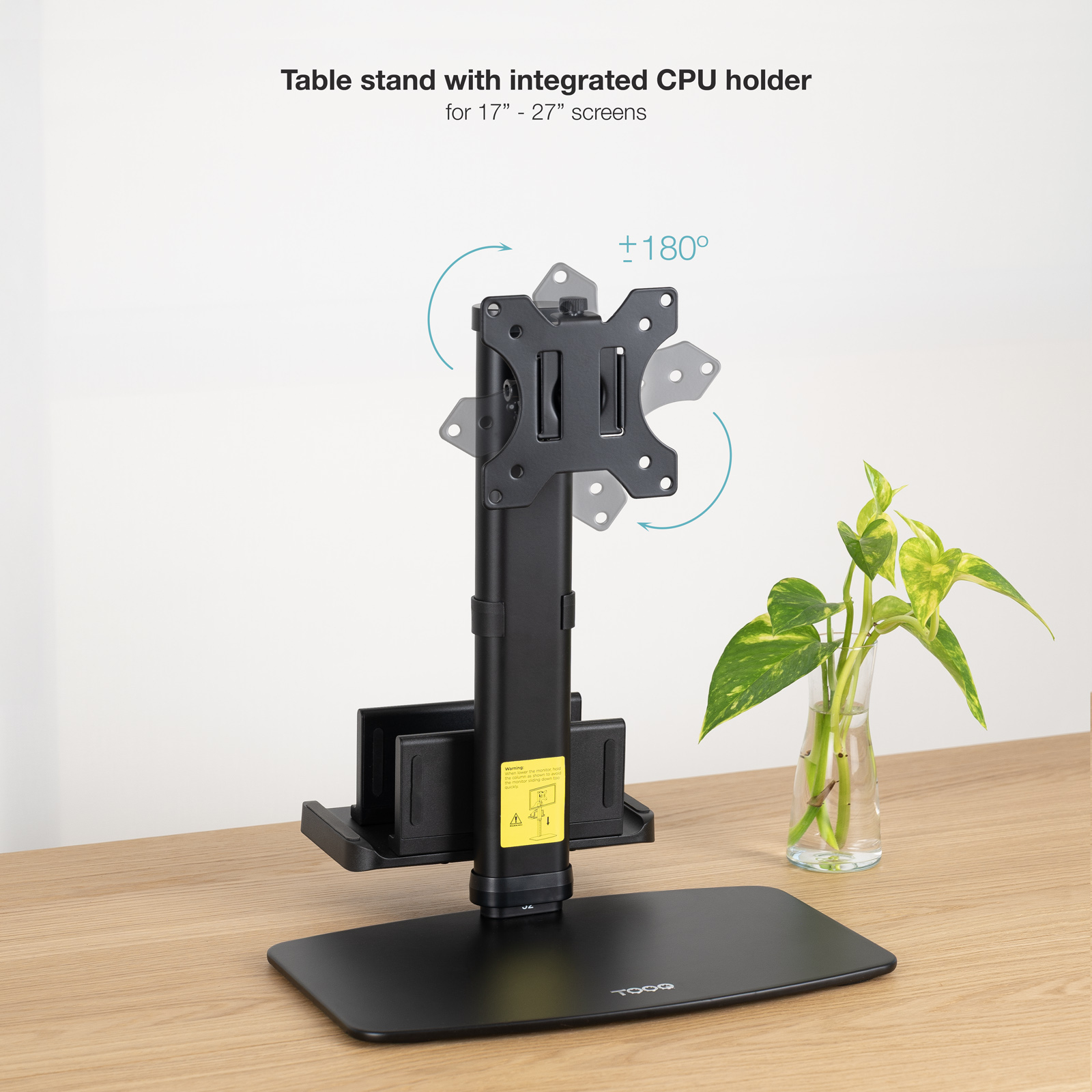 Tooq - Suporte de Mesa Tooq Tilt e Giratório 17" a 27" com Suporte para Mini PC Preto