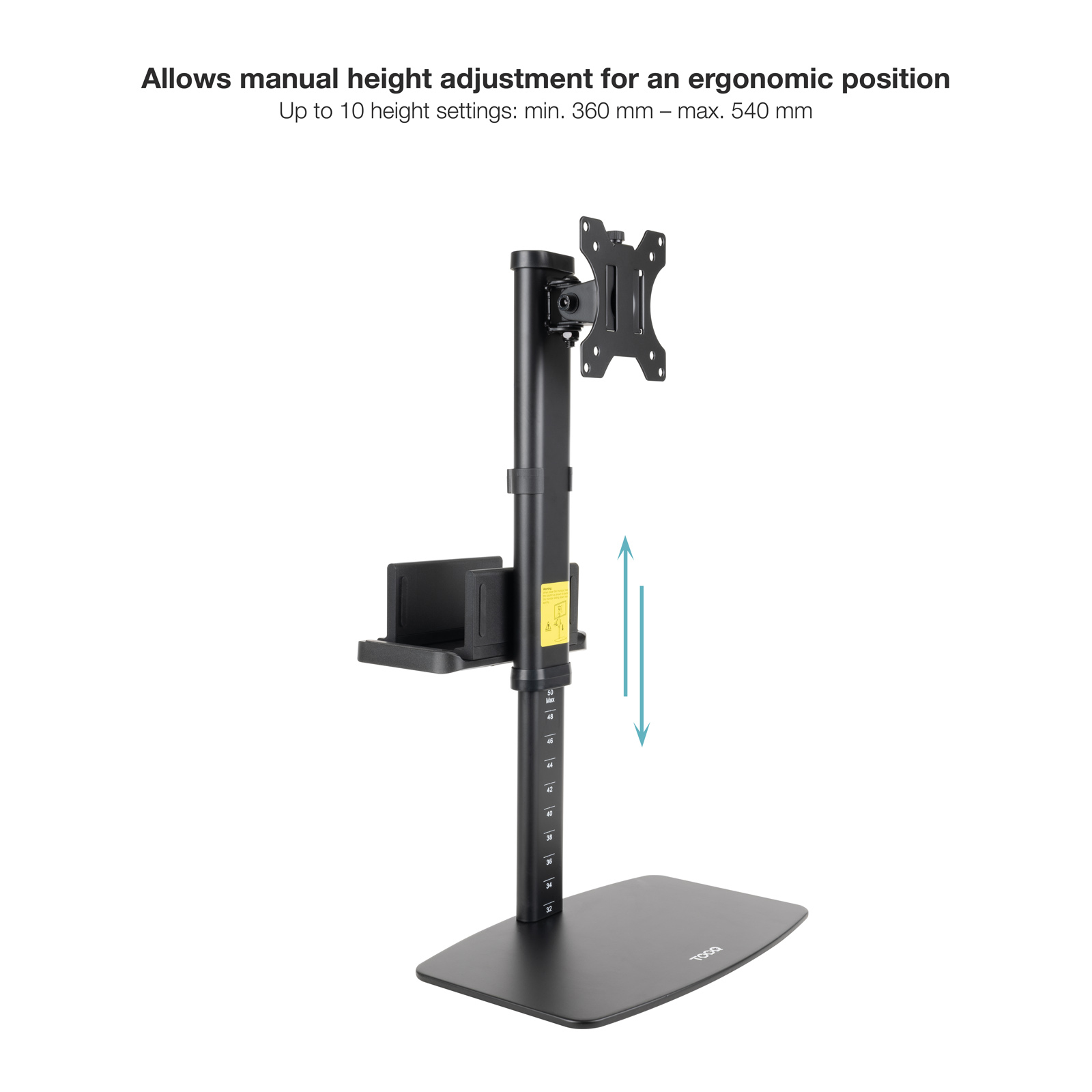 Tooq - Suporte de Mesa Tooq Tilt e Giratório 17" a 27" com Suporte para Mini PC Preto