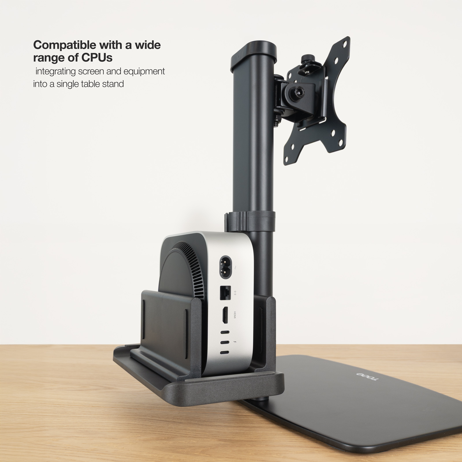 Tooq - Suporte de Mesa Tooq Tilt e Giratório 17" a 27" com Suporte para Mini PC Preto