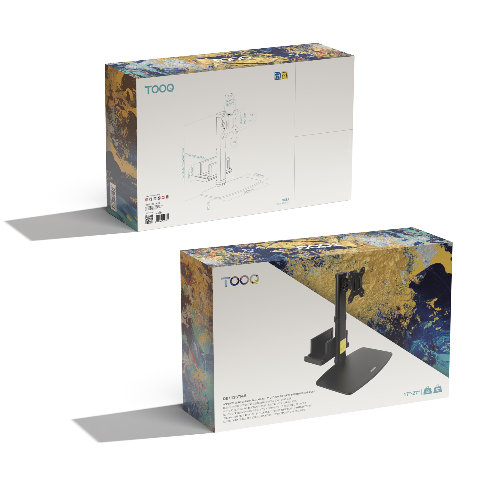 Tooq - Suporte de Mesa Tooq Tilt e Giratório 17" a 27" com Suporte para Mini PC Preto