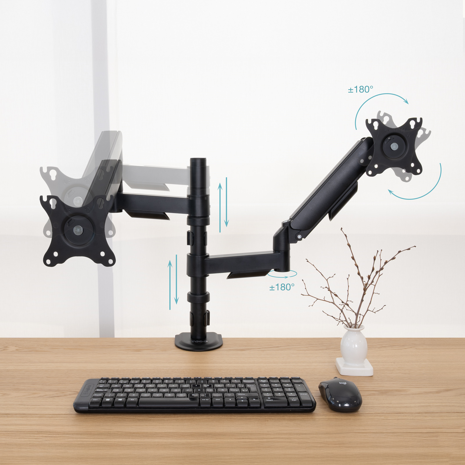 Tooq - Suporte de Mesa Tooq Duplo Tilt e Giratório 17" a 32" Preto