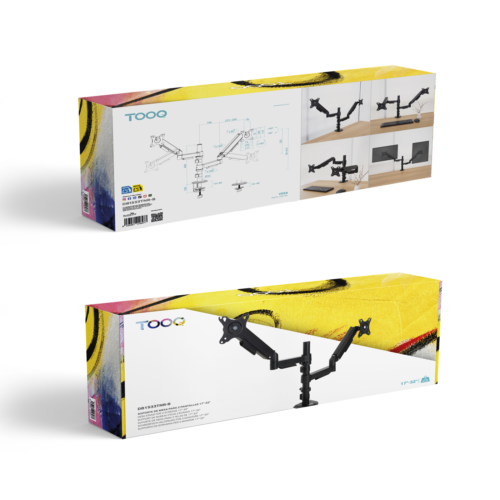 Tooq - Suporte de Mesa Tooq Duplo Tilt e Giratório 17" a 32" Preto