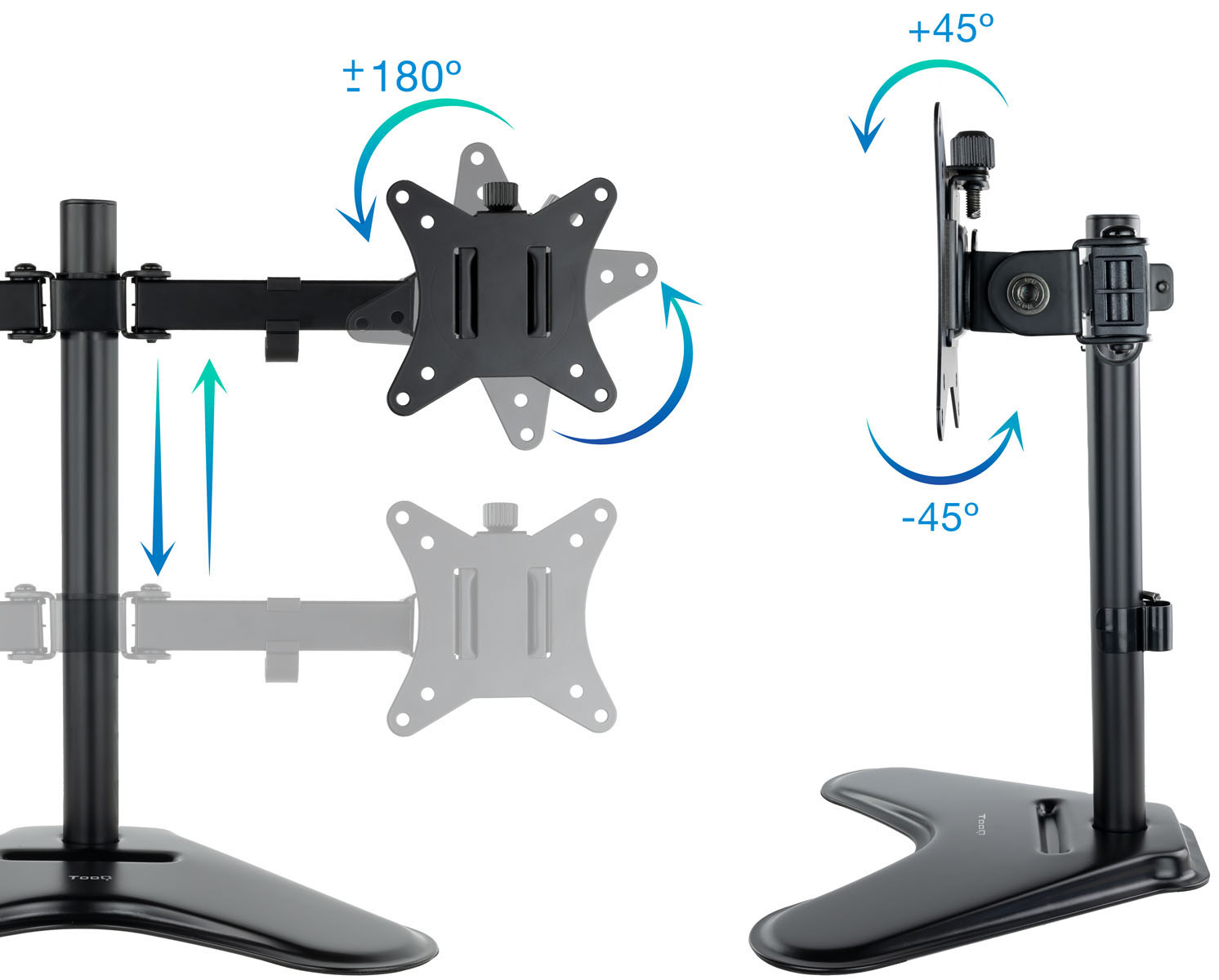 Tooq - Suporte de Mesa Gaming Tabletop Tooq Duplo Tilt e Altura Ajustável 17" a 32" Max. 9kg Preto