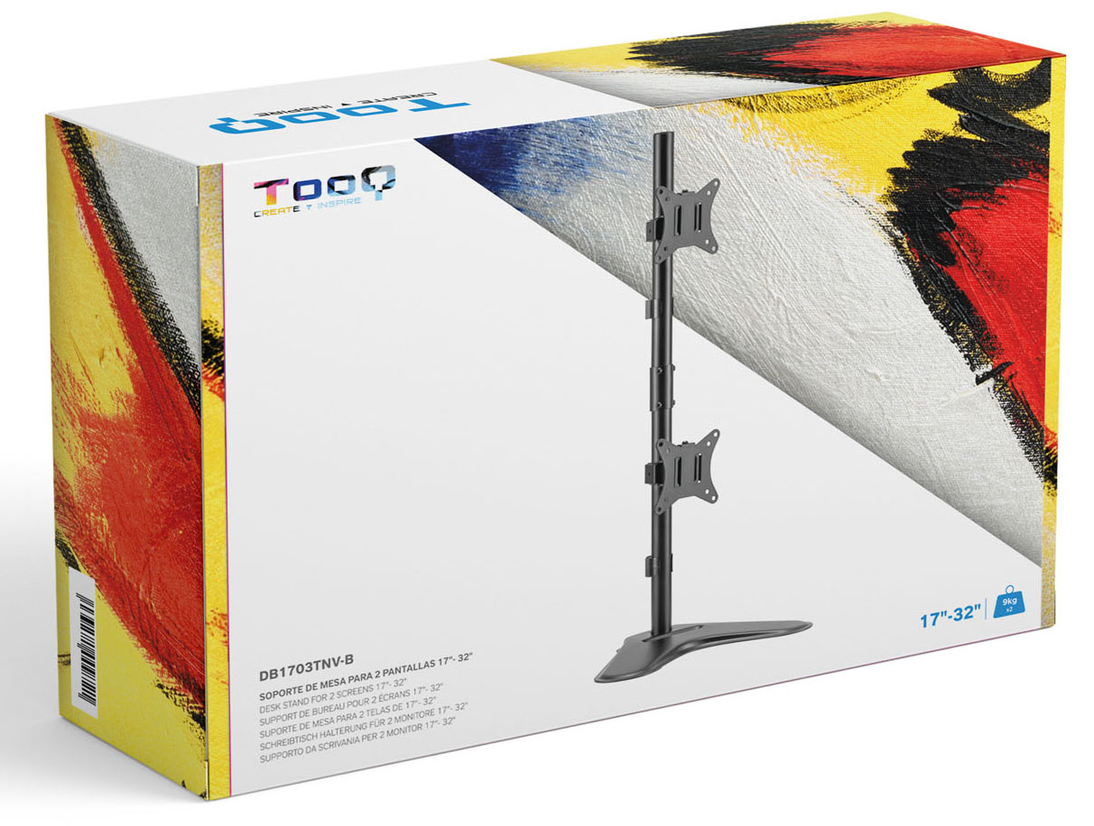 Tooq - Suporte de Mesa Gaming Tabletop Tooq Duplo (Vertical) Tilt e Altura Ajustável 17" a 32" Max. 9kg Preto