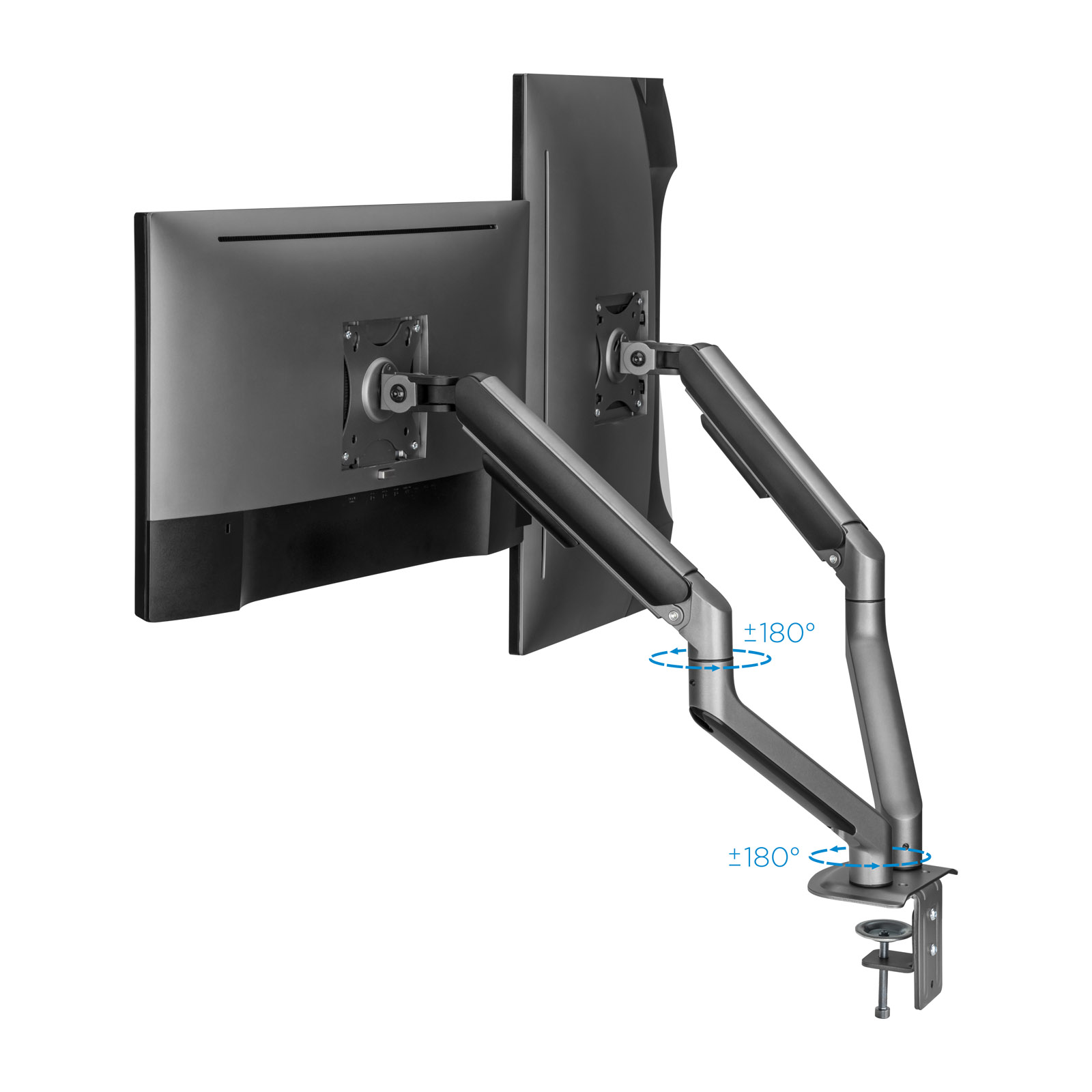 Tooq - Suporte de Mesa Tooq Duplo Tilt e Giratório c/mola 17" a 32" Max. 9Kg Cinzento/Preto