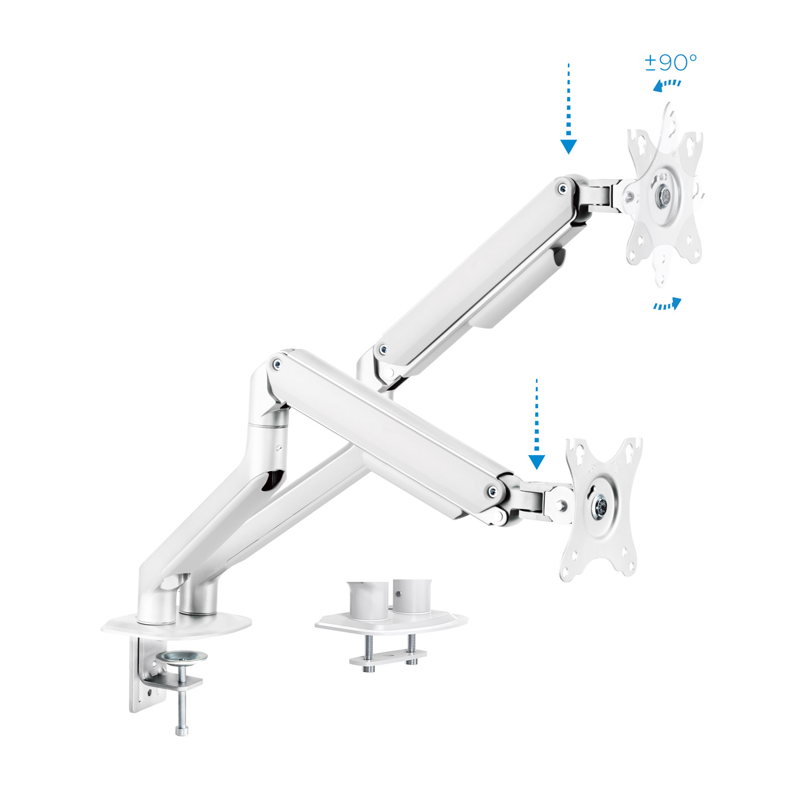 Tooq - Suporte de Mesa Tooq Duplo Tilt e Giratório c/mola 17" a 32" Max. 9Kg Branco