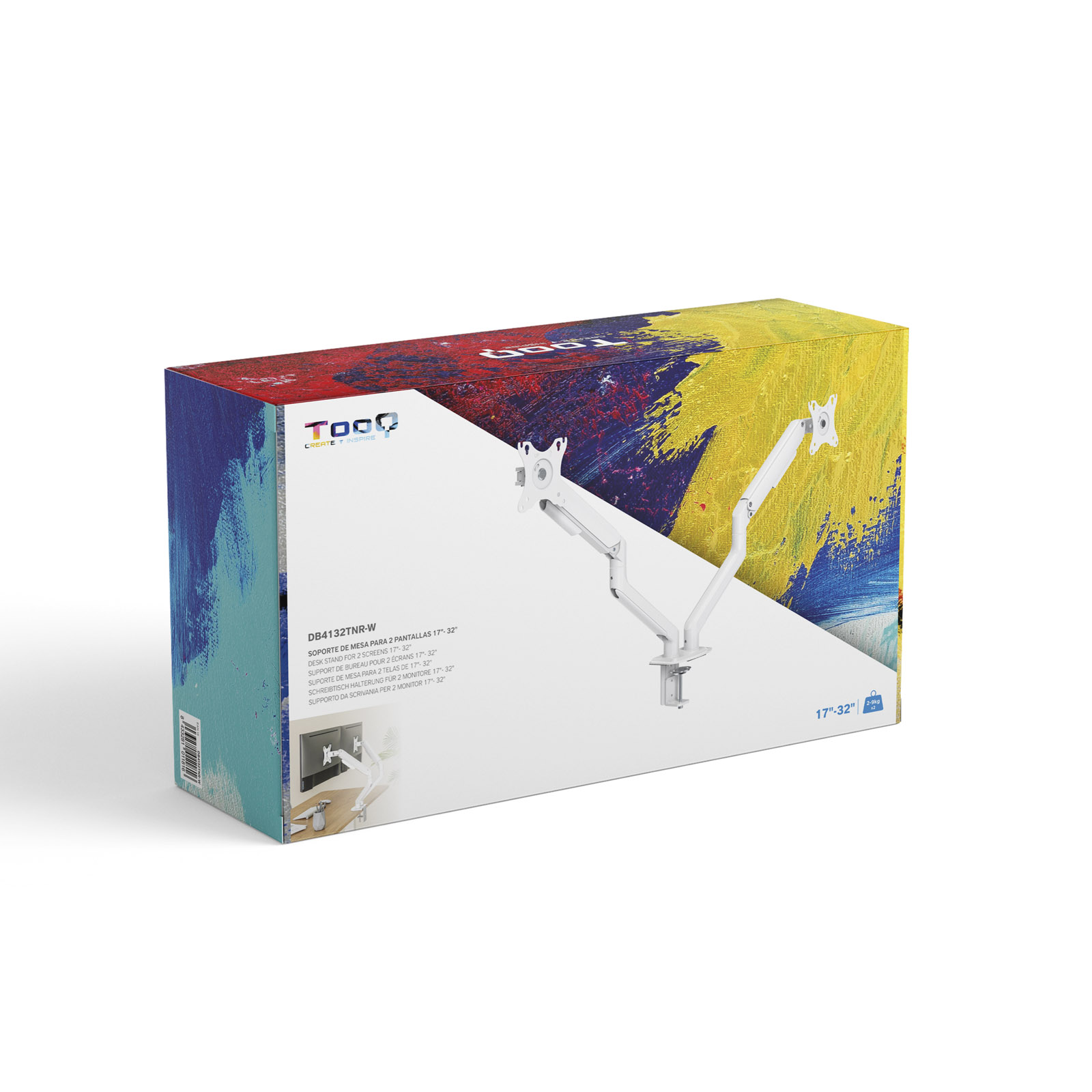 Tooq - Suporte de Mesa Tooq Duplo Tilt e Giratório c/mola 17" a 32" Max. 9Kg Branco