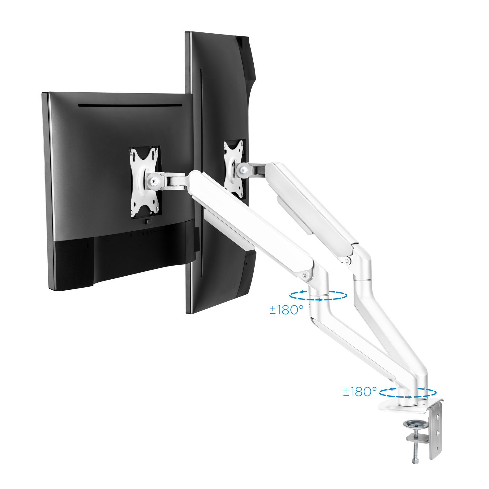 Tooq - Suporte de Mesa Tooq Duplo Tilt e Giratório c/mola 17" a 32" Max. 9Kg Branco