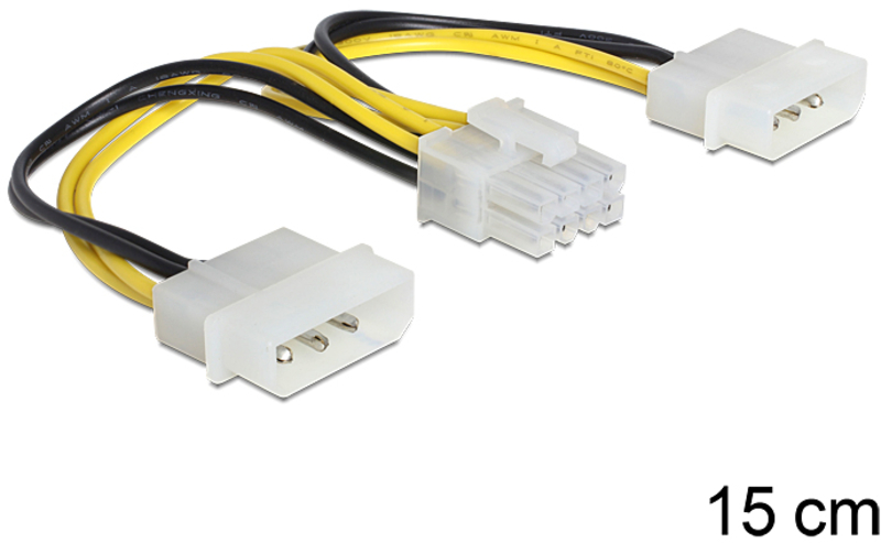 Delock - Cabo de Alimentação 2x 4pin Molex > 8pin EPS Macho 15cm