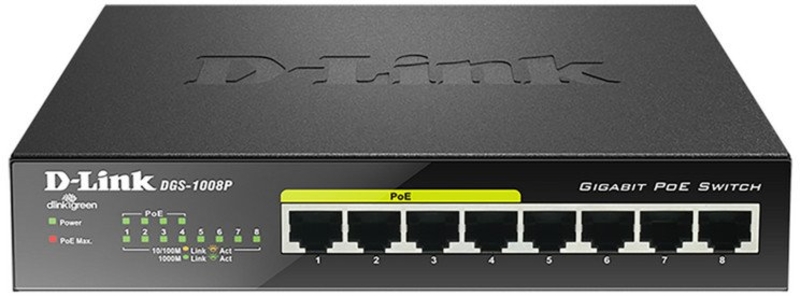 D-Link - Switch D-Link DGS-1008P 8 Portas (4 x POE) + 68W Power Budget