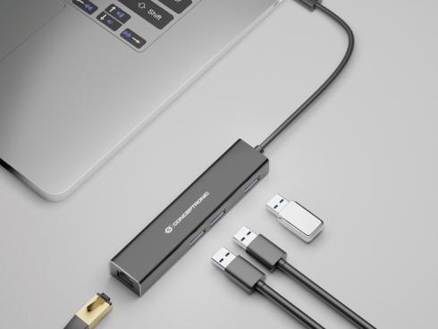 conceptronic - HUB USB Conceptronic 4-in-1  3x USB-A 3.0 C/ Adaptador Gigabit