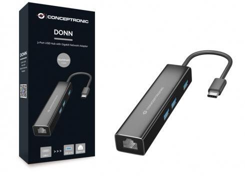 conceptronic - HUB USB Conceptronic 4-in-1  3x USB-A 3.0 C/ Adaptador Gigabit