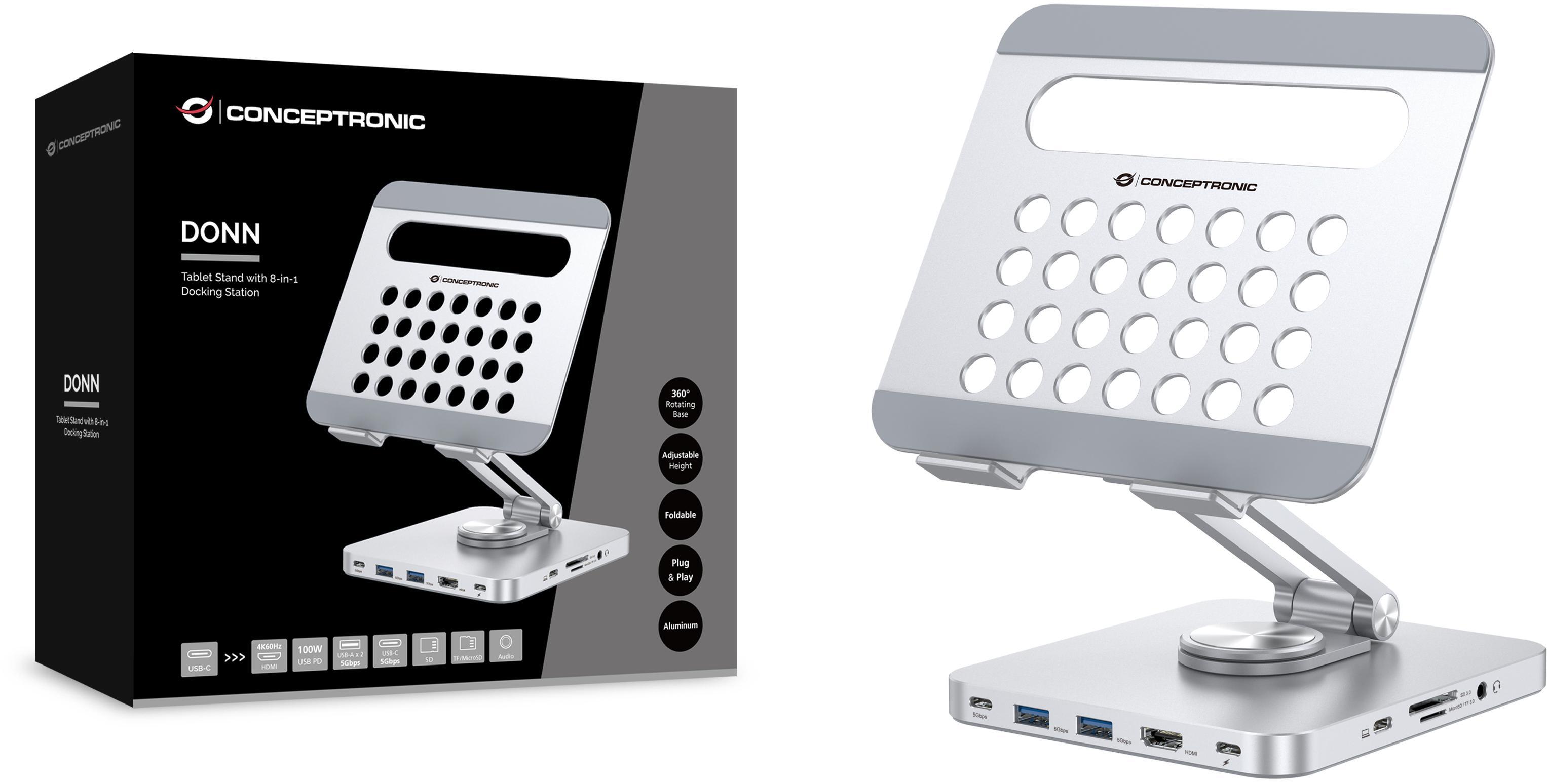 conceptronic - Base Conceptronic 8-in-1 para Tablet USB 3.2 Gen 1 Docking Sation