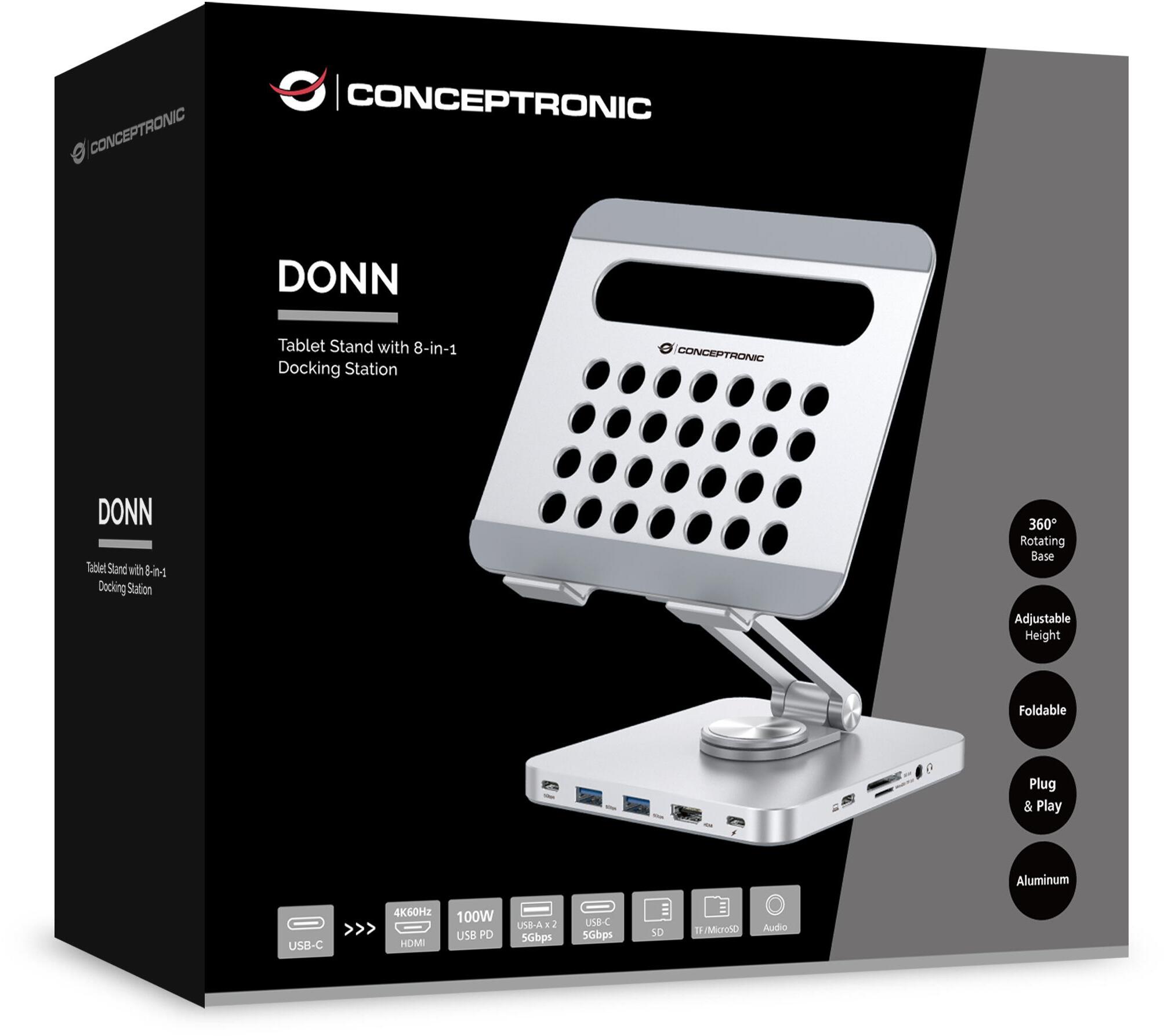 conceptronic - Base Conceptronic 8-in-1 para Tablet USB 3.2 Gen 1 Docking Sation