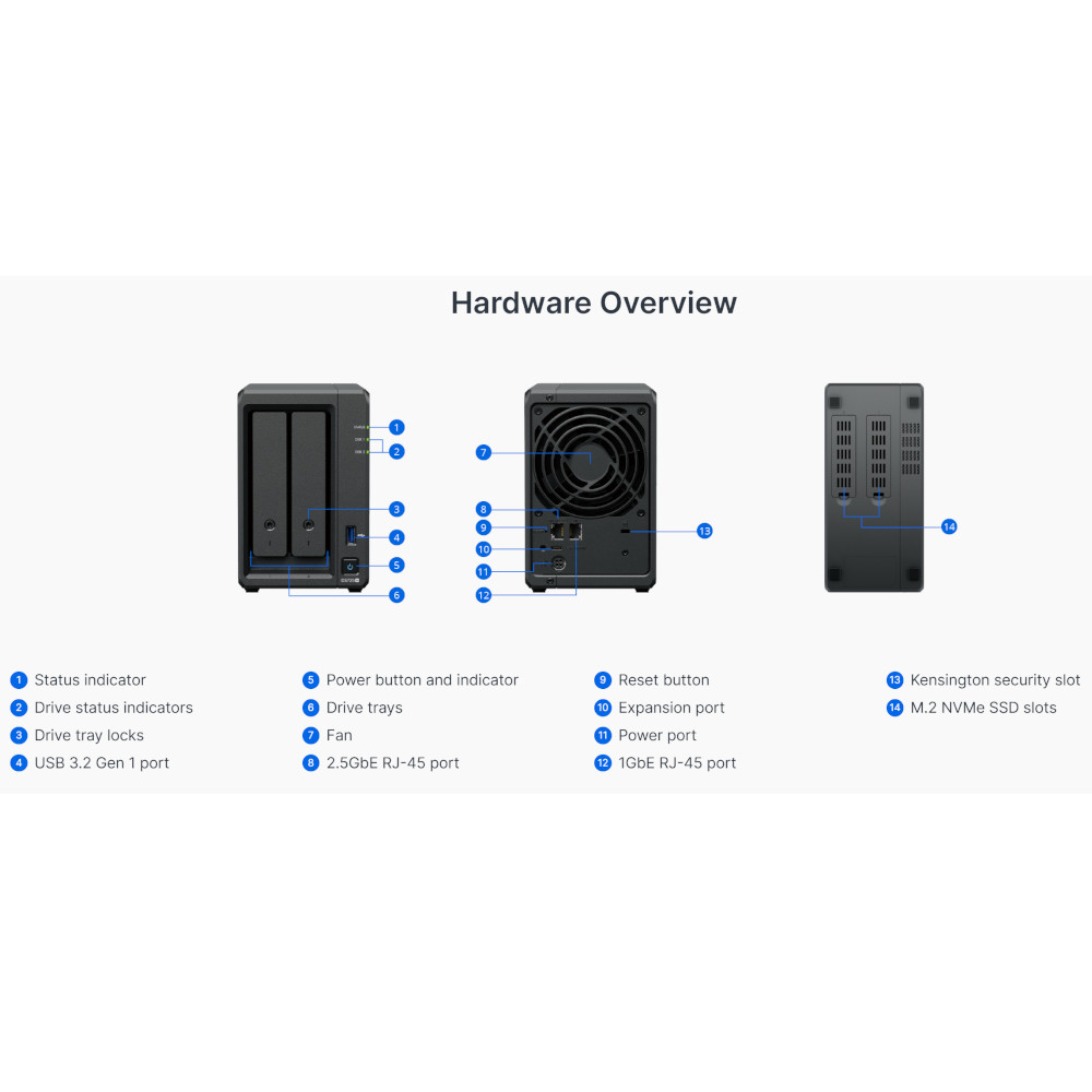 Synology - NAS Synology Disk Station D725+ - 2 Baías - CPU 2-Core AMD Ryzen R1600 - 4GB RAM