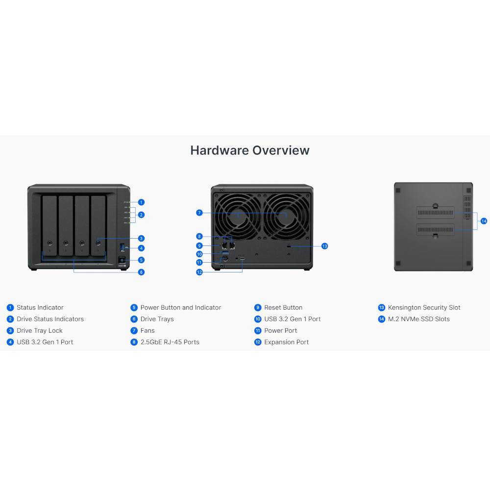 Synology - NAS Synology Disk Station DS925+ - 4 Baías - CPU 4-Core AMD Ryzen V1500B - 4GB RAM