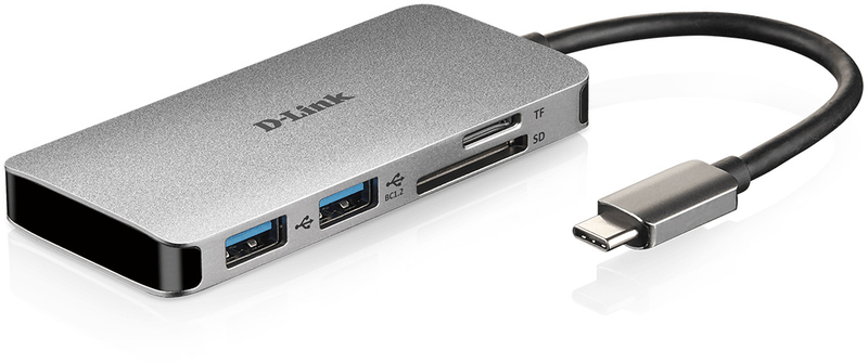 D-Link - HUB USB D-Link USB-C Macho > 2 x USB 3.0 Tipo A Femea + 1 x HDMI + Leitor Cartões (Micro SD + SD) + 1 x USB-C (até 100W)