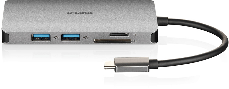 D-Link - HUB USB D-Link USB-C Macho > 3 x USB 3.0 Tipo A Femea + 1 x HDMI + Leitor Cartões (Micro SD + SD) + 1 x USB-C (até 100W)