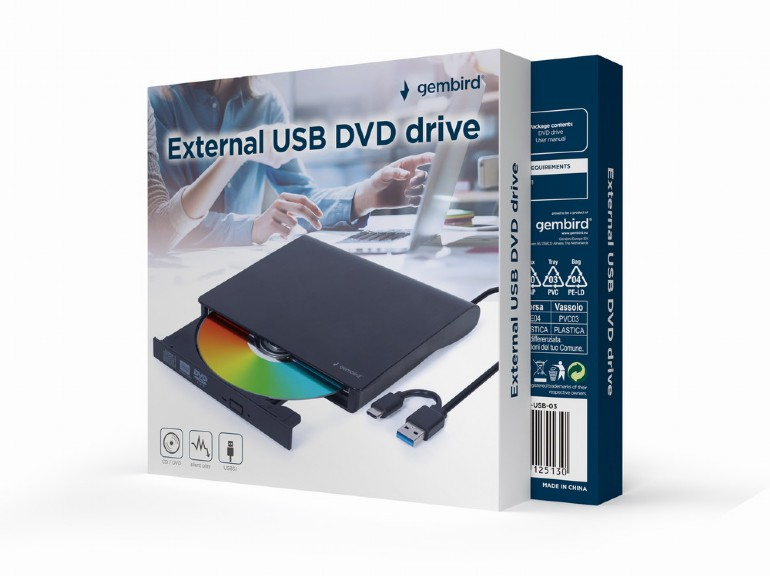 gembird - Drive Externa Gembird USB 3.1 Preta USB-A + USB-C