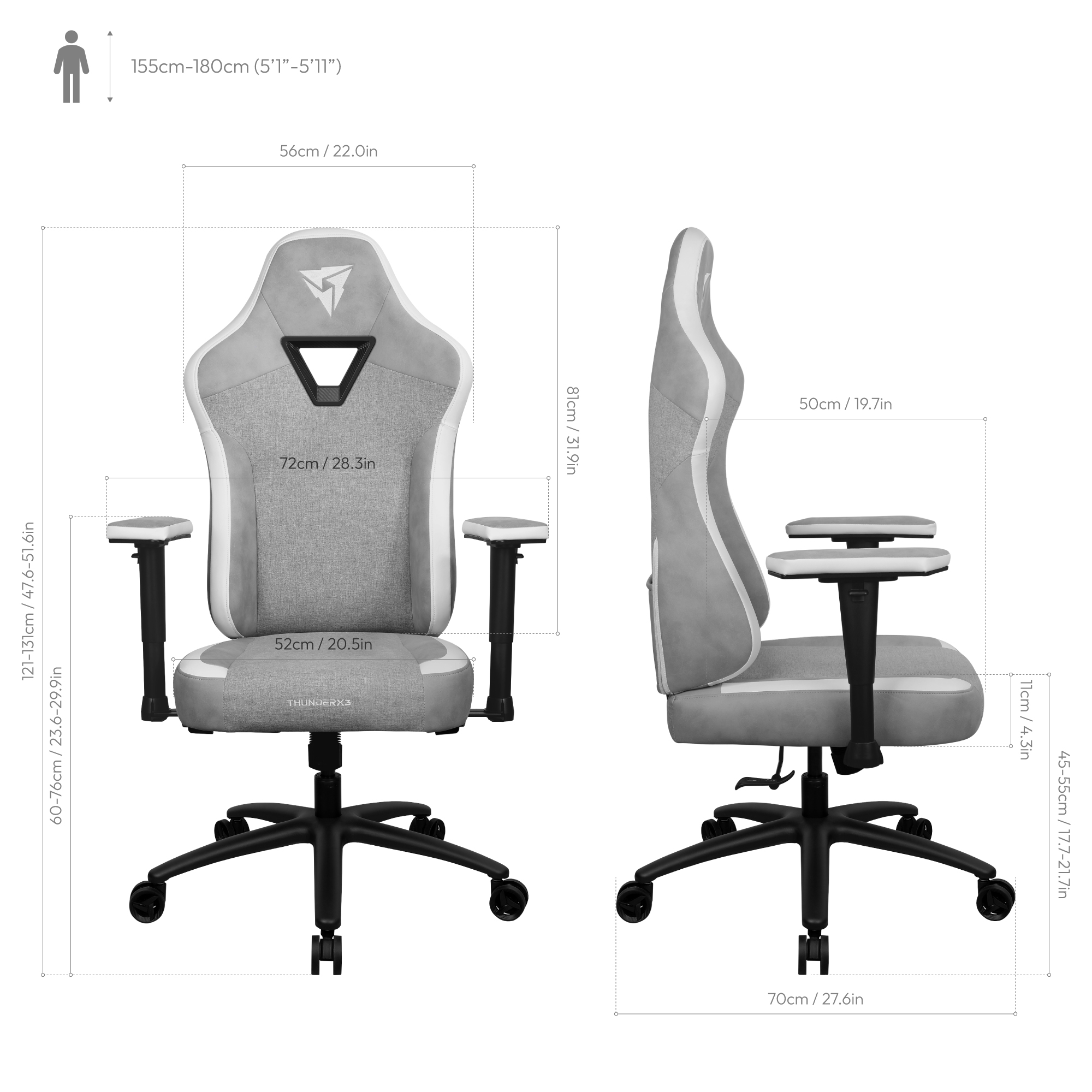 ThunderX3 - Cadeira Gaming ThunderX3 EAZE - Loft Grey