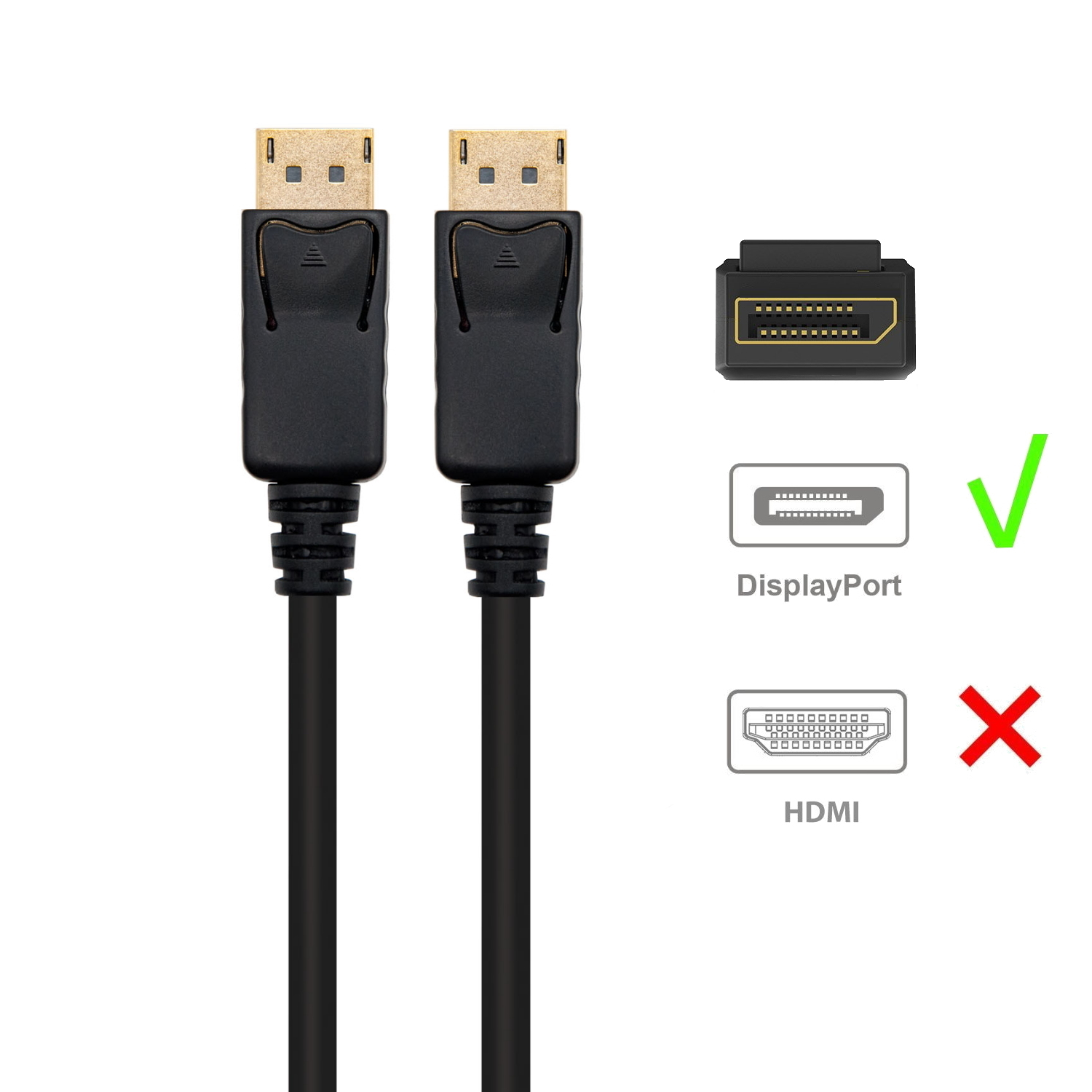 Ewent - Cabo Ewent DisplayPort v1.2, 4k @ 60Hz, A/A AWG32, 2.0m, CU, shielded