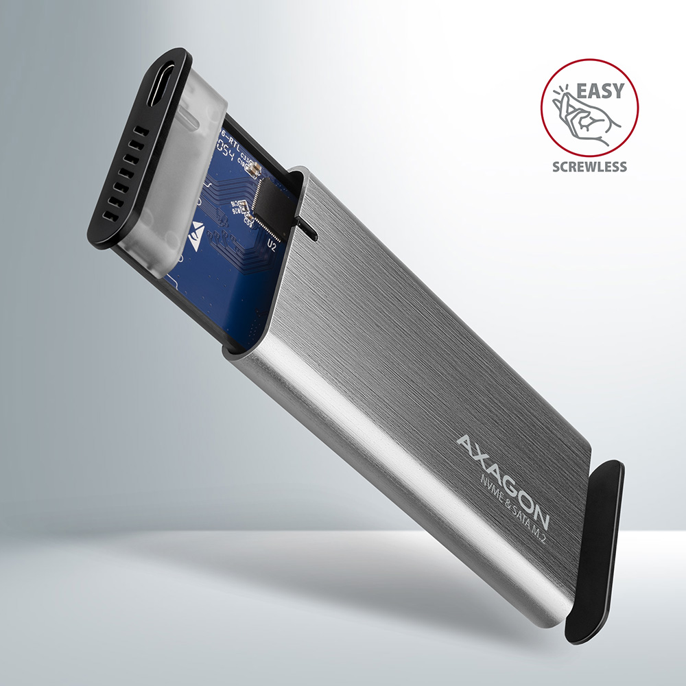 AXAGON - Caixa Externa AXAGON EEM2-SG2 RAW BOX para SSDs M.2 USB-C 3.2 Gen 2 Silver