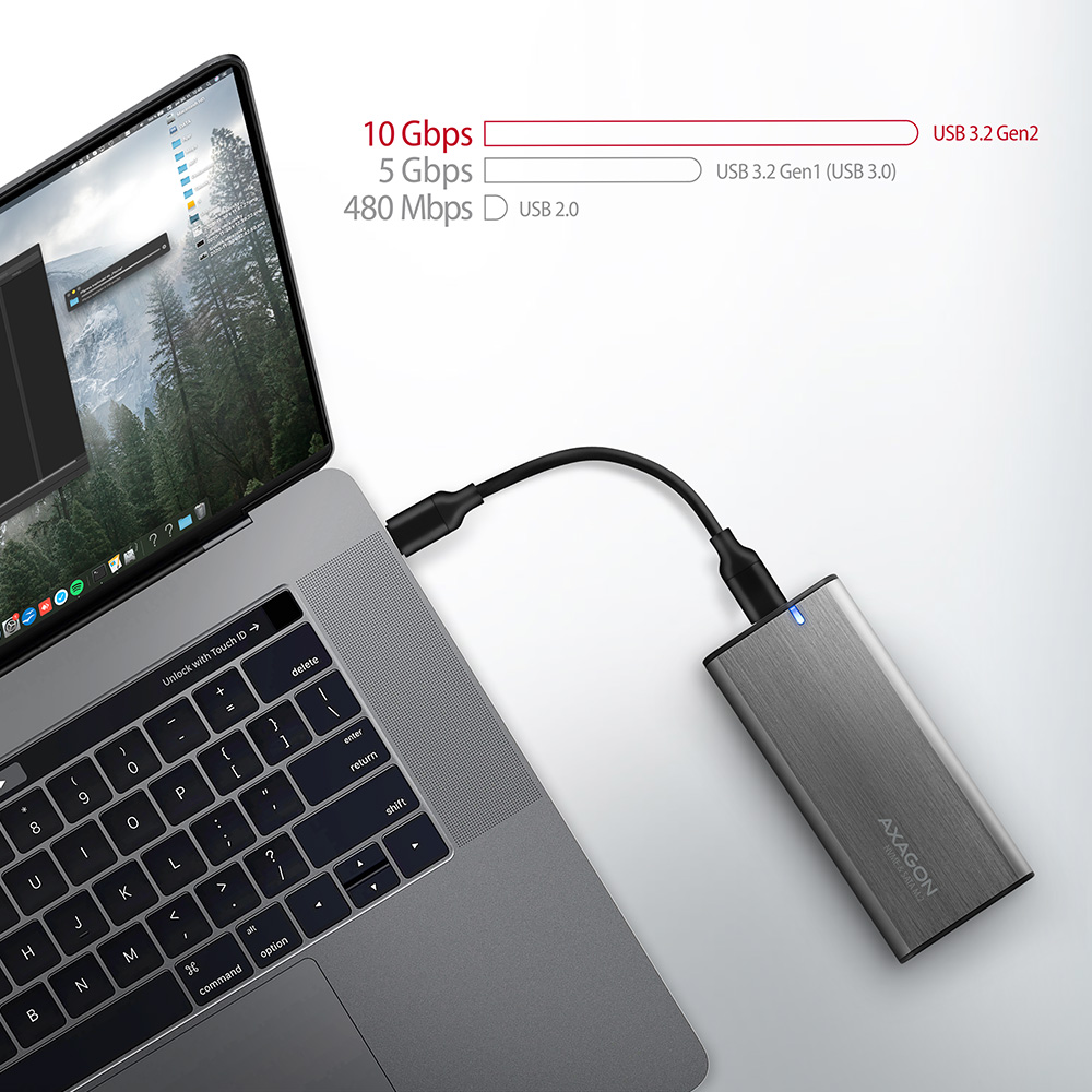 AXAGON - Caixa Externa AXAGON EEM2-SG2 RAW BOX para SSDs M.2 USB-C 3.2 Gen 2 Silver