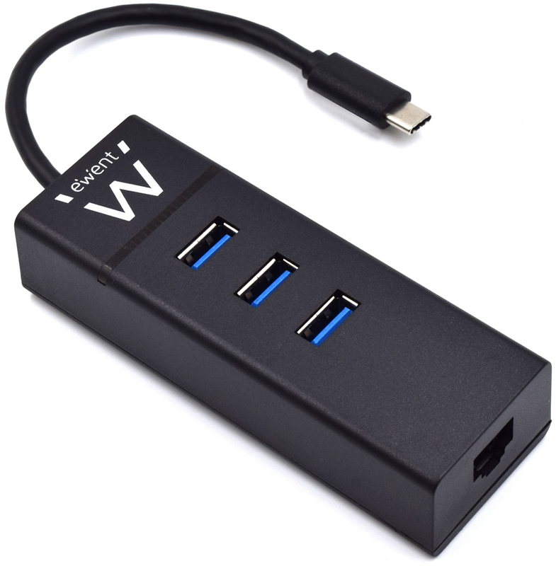 Ewent - Hub USB Ewent 3 Portas USB 3.1 Gen 1 Type C + 1 Porta RJ45 Gigabit