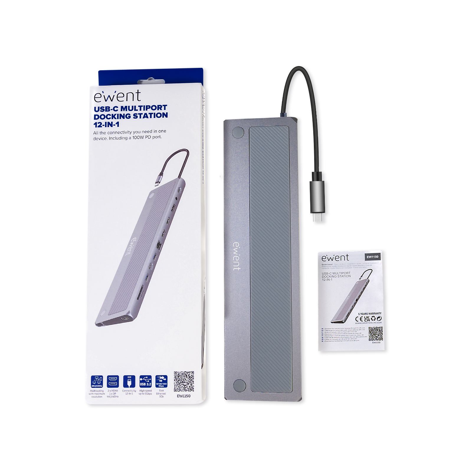 Ewent - Docking Station Ewent EW1150 USB-C 12-em-1 Cinza