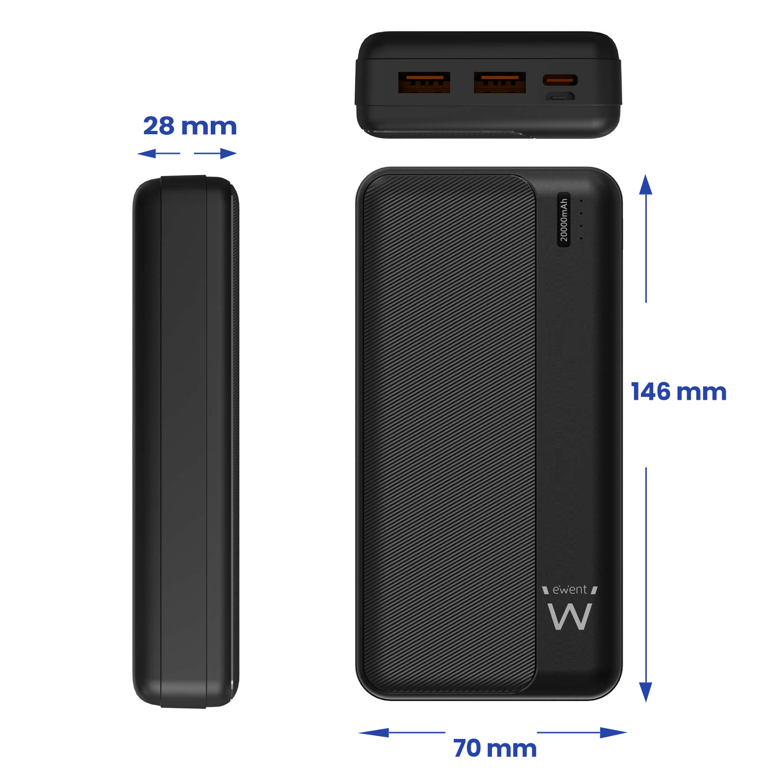 Ewent - Powerbank Ewent EW1163 20000mAh PD 22.5W Fast Charging Preta