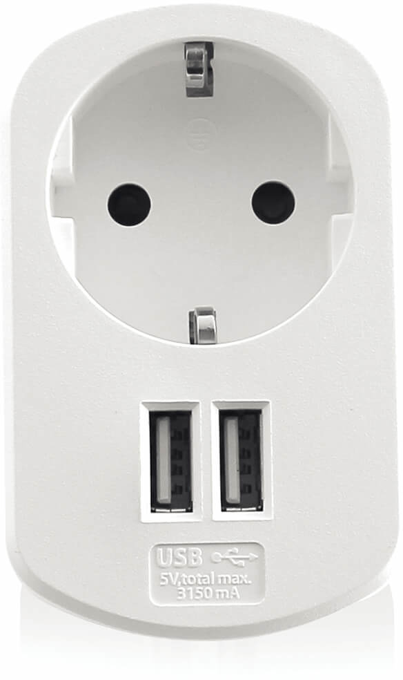 Ewent - Carregador Tomada Ewent com Shucko + 2 Portas USB 3.1A (15.5W) Branco