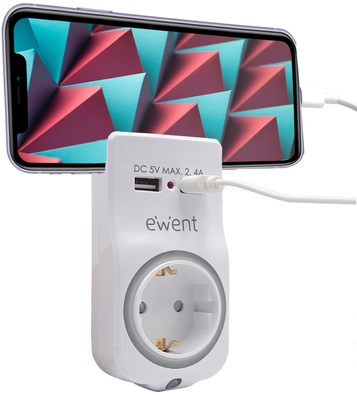 Ewent - Carregador de Tomada Ewent USB 4 em 1 2.4A (12W) c/Shuko