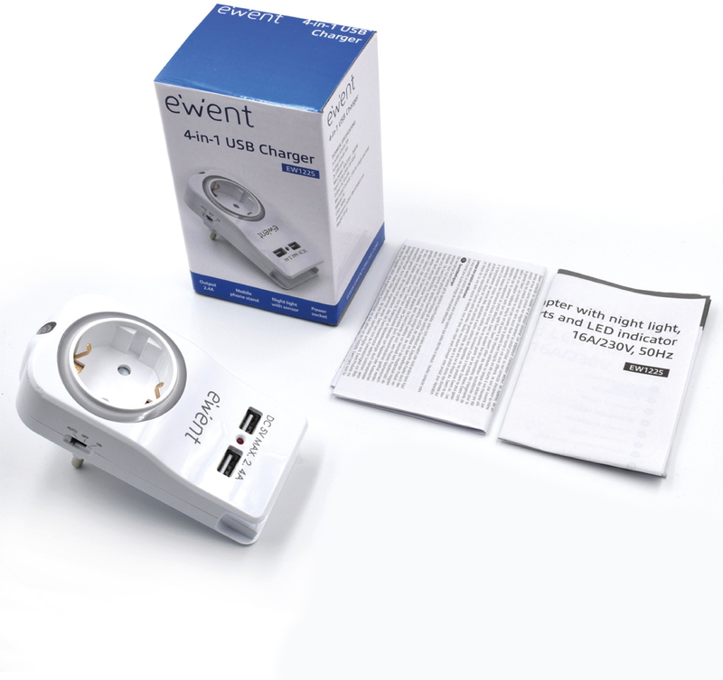 Ewent - Carregador de Tomada Ewent USB 4 em 1 2.4A (12W) c/Shuko