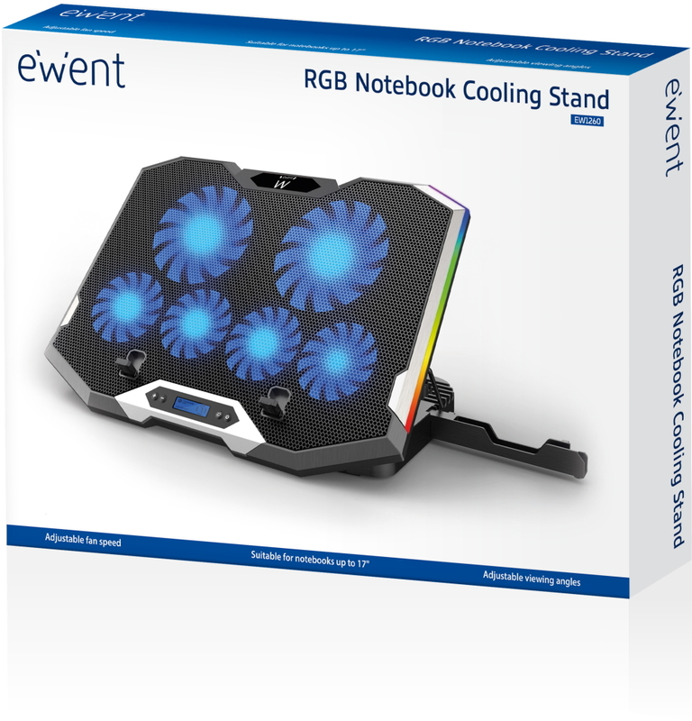 Ewent - Cooler de Portátil Ewent com 6 Ventoinhas até 15.6" 6 Vel. RGB