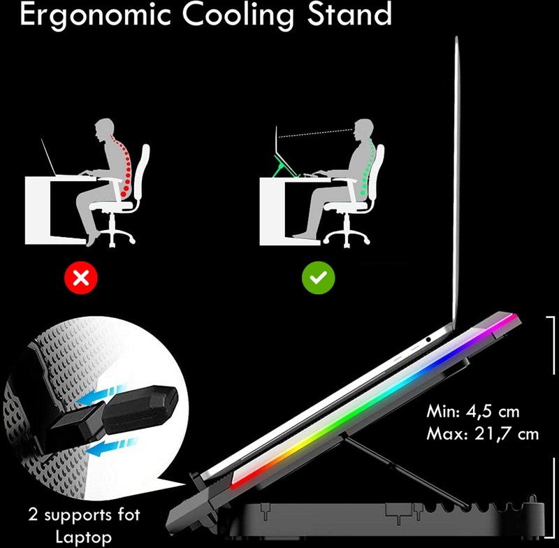 Ewent - Cooler de Portátil Ewent com 6 Ventoinhas até 15.6" 6 Vel. RGB