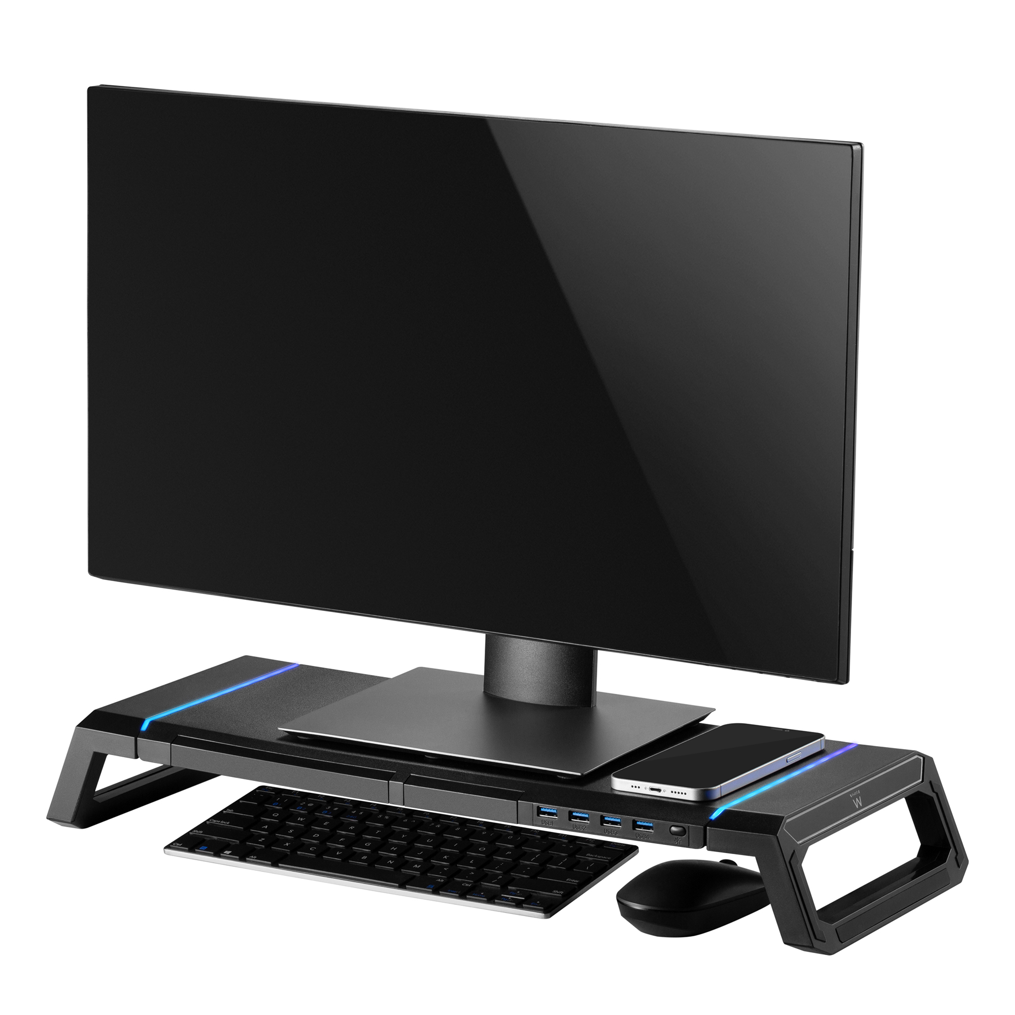 Ewent - Base para Monitor Ewent Foldable RGB c/ Hub USB 3.0 Preto