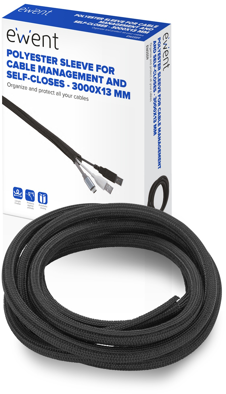 Picture of Picture of Manga Flexível Ewent EW1559 p/ Organizar Cabos com Fecho 3000x13mm Preta