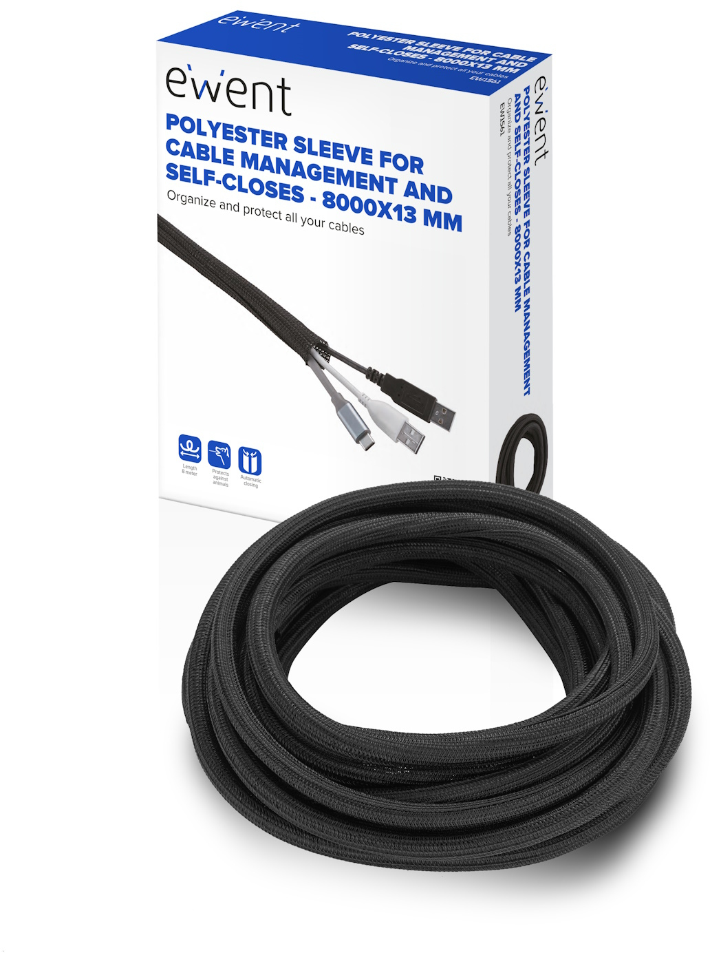 Picture of Picture of Manga Flexível Ewent EW1561 p/ Organizar Cabos com Fecho 8000x13mm Preta