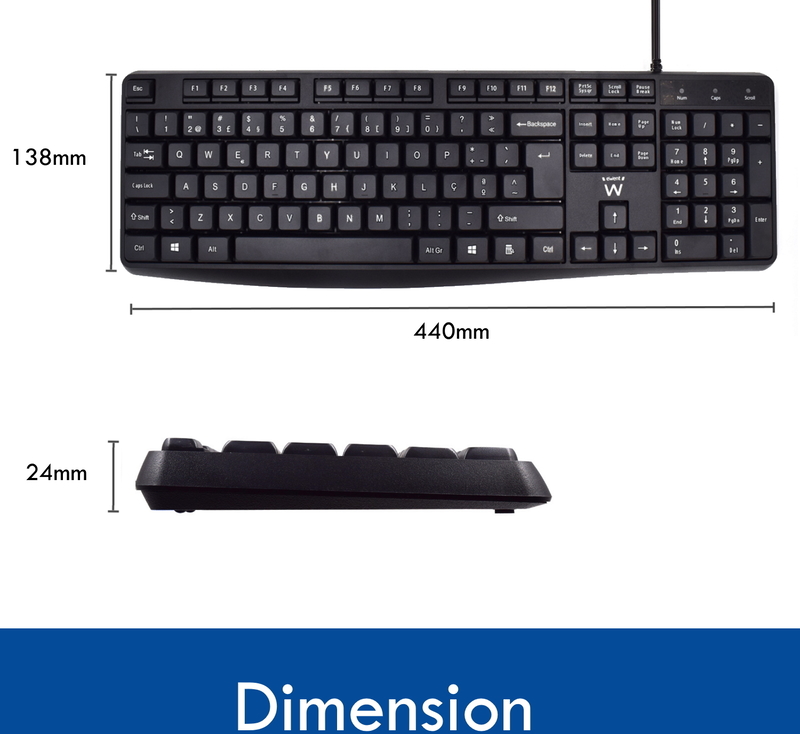 Ewent - Teclado Ewent Business USB Quiet Typing PT Preto