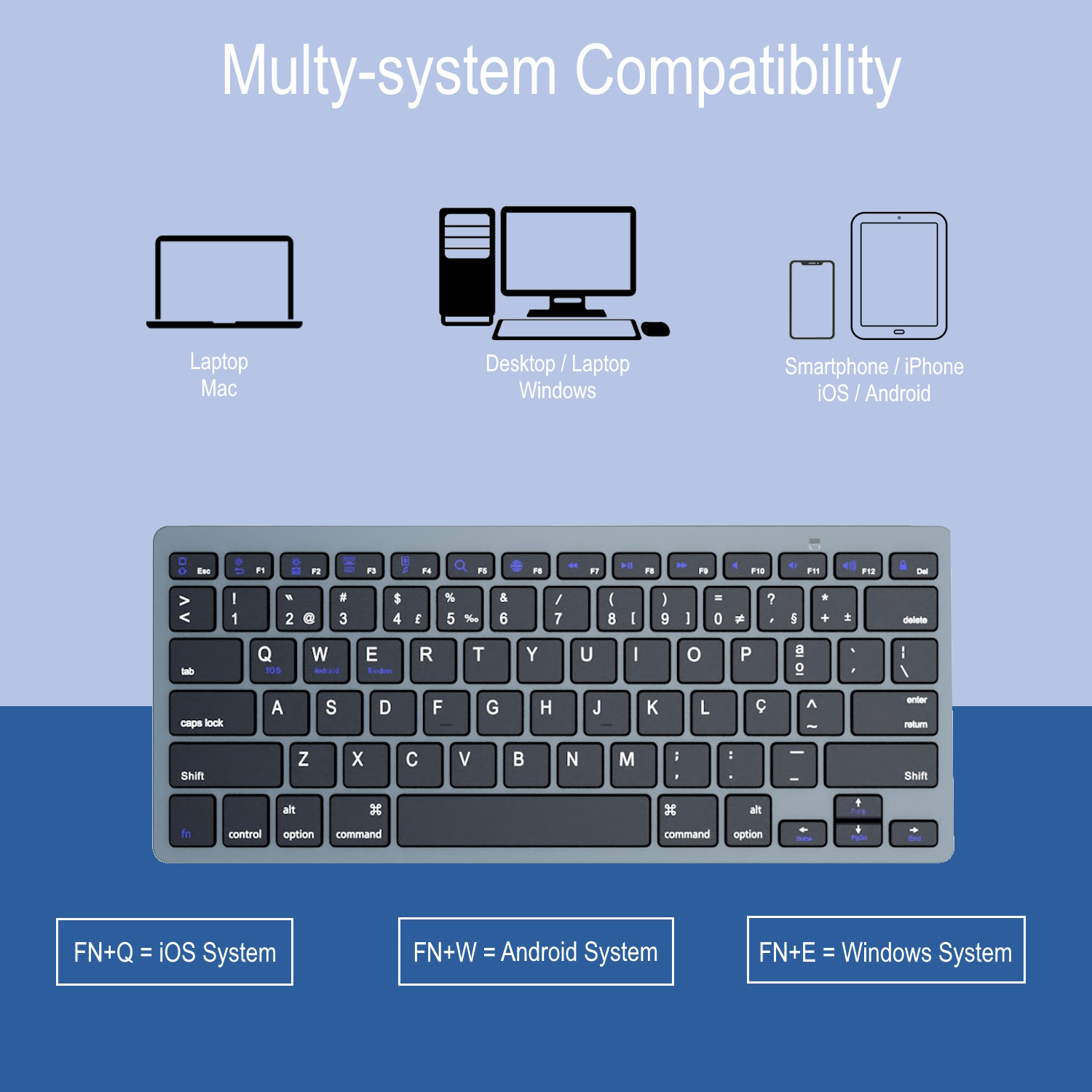 Ewent - Teclado Ewent EW3120 Ultra-Slim Bluetooth PT Cinza
