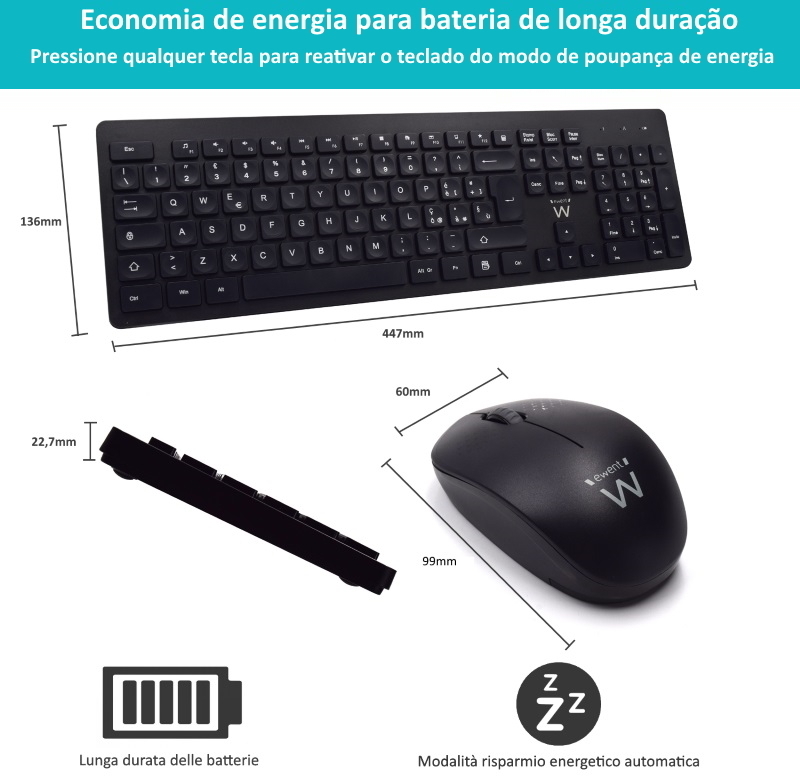 Ewent - Teclado + Rato Ewent Wireless PT Black